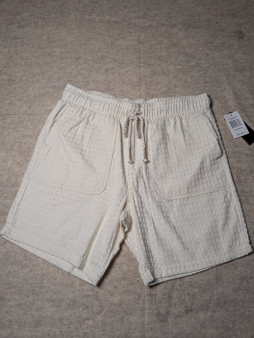 Saints Studio Men's Cream Waffle-Knit Drawstring Athletic Shorts
